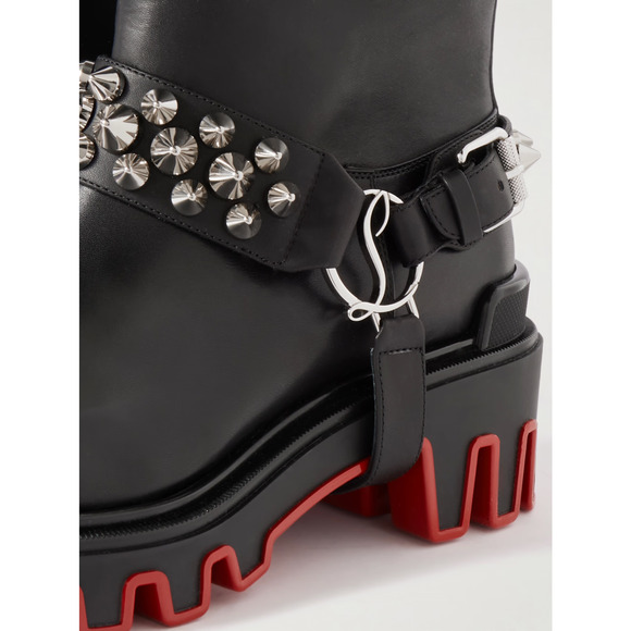 Christian Louboutin Dune Bike Flat Spike Black Leather Platform Ankle Boots 38 - Picture 15 of 16